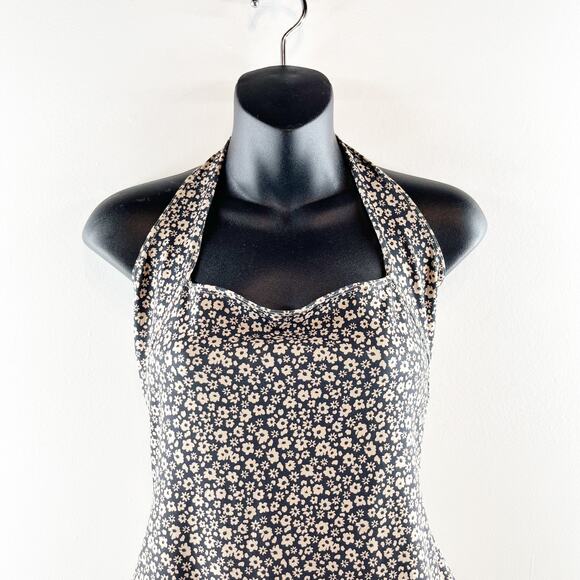 Free People Talk Back Square Neck Floral Halter Bodysuit Tank Top Black Medium - Picture 5 of 8